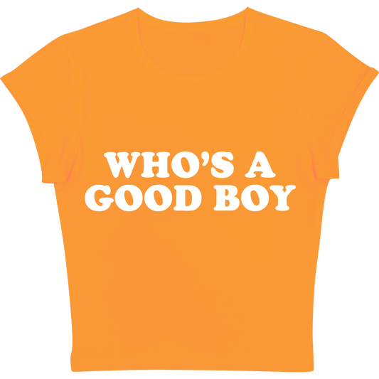 Who's a Good Boy Orange Baby tee